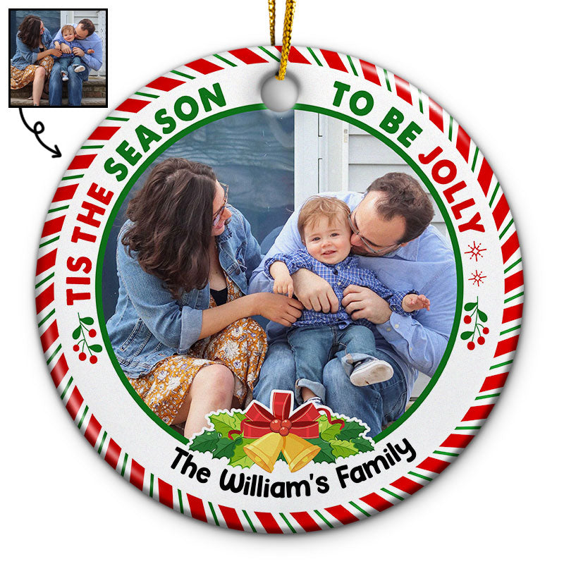 Custom Photo Tis The Season To Be Jolly Family Siblings - Christmas Gift For Family - Personalized Custom Circle Ceramic Ornament
