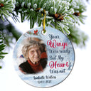 Custom Photo Because Someone We Love Is In Heaven Christmas - Memorial Gift For Family - Personalized Custom Circle Ceramic Ornament