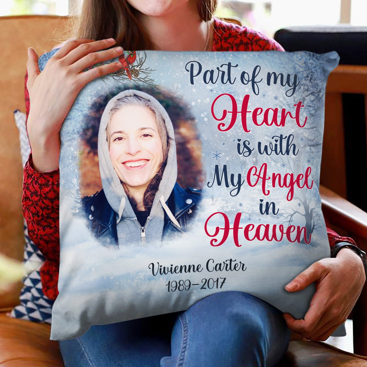 Custom Photo Because Someone We Love Is In Heaven - Christmas Gift - Memorial Gift For Family - Personalized Custom Pillow