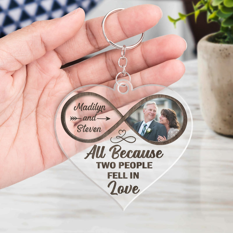Custom Photo God Knew My Heart Needed You - Anniversary Gift For Couples - Personalized Custom Heart Shaped Acrylic Keychain