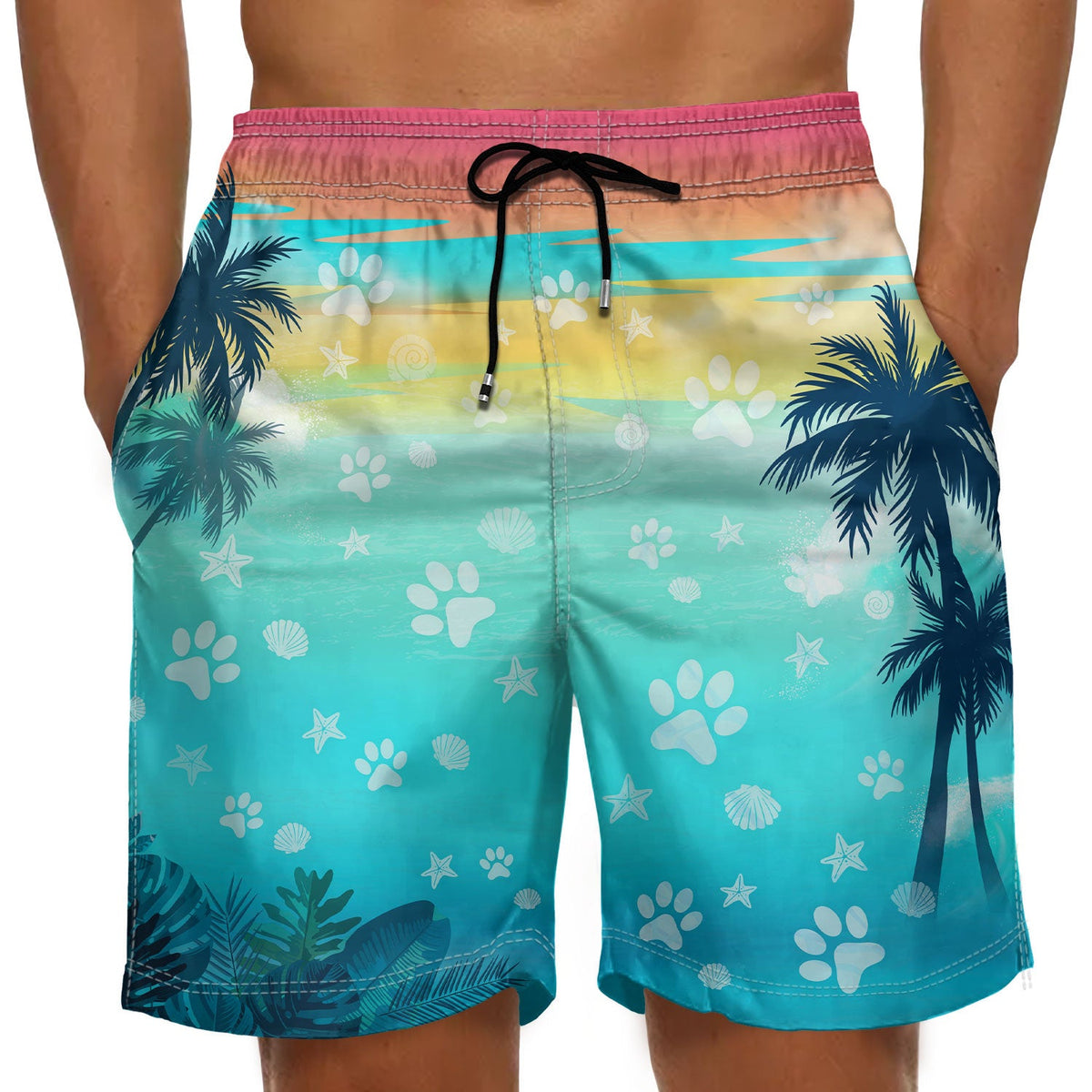 Photo personnalisée Mon chien chat vous regarde - Cadeau amusant pour les amoureux des animaux, maman chien, maman chat, papa chien, papa chat - Short de plage unisexe personnalisé