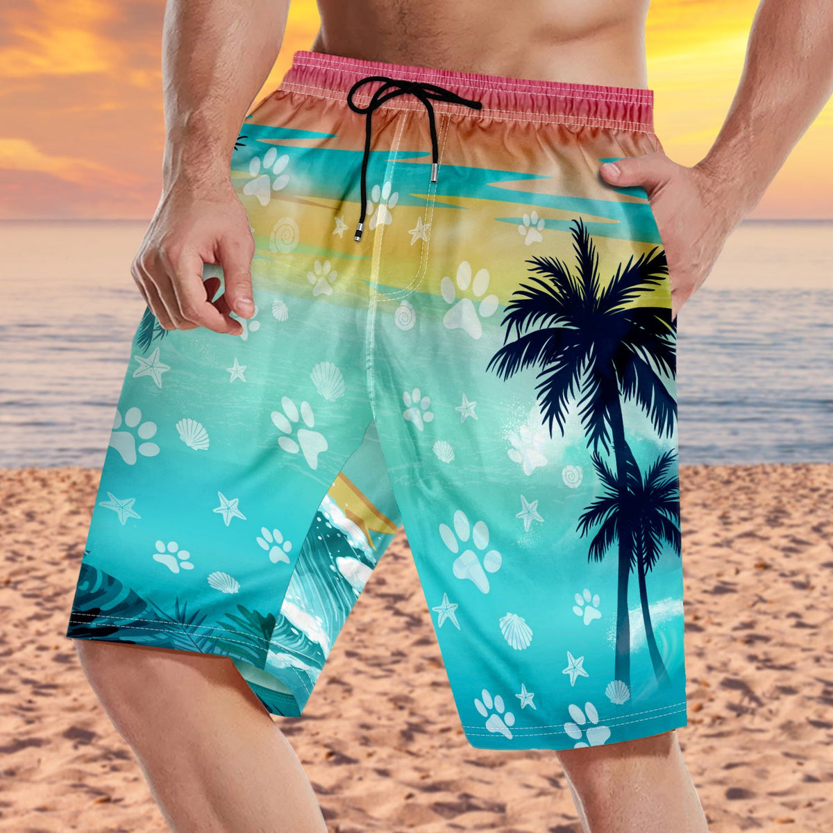 Photo personnalisée Mon chien chat vous regarde - Cadeau amusant pour les amoureux des animaux, maman chien, maman chat, papa chien, papa chat - Short de plage unisexe personnalisé