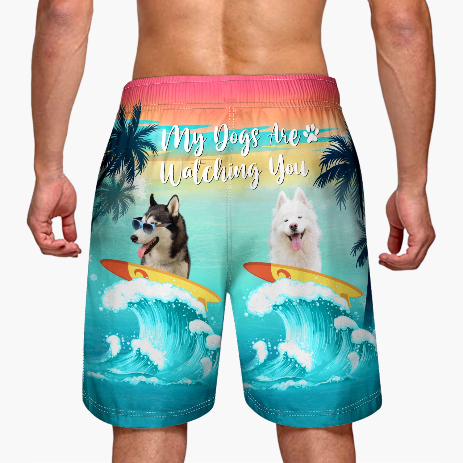 Custom Photo My Dog Cat Pet Is Watching You - Funny Gift For Pet Lovers, Dog Mom, Cat Mom, Dog Dad, Cat Dad - Personalized Custom Unisex Beach Shorts