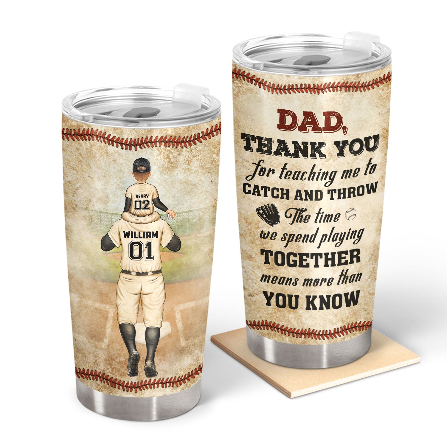 Baseball Dad Thank You For Teaching Me To Catch And Throw - Gifts For Father, Grandpa - Personalized Custom Tumbler