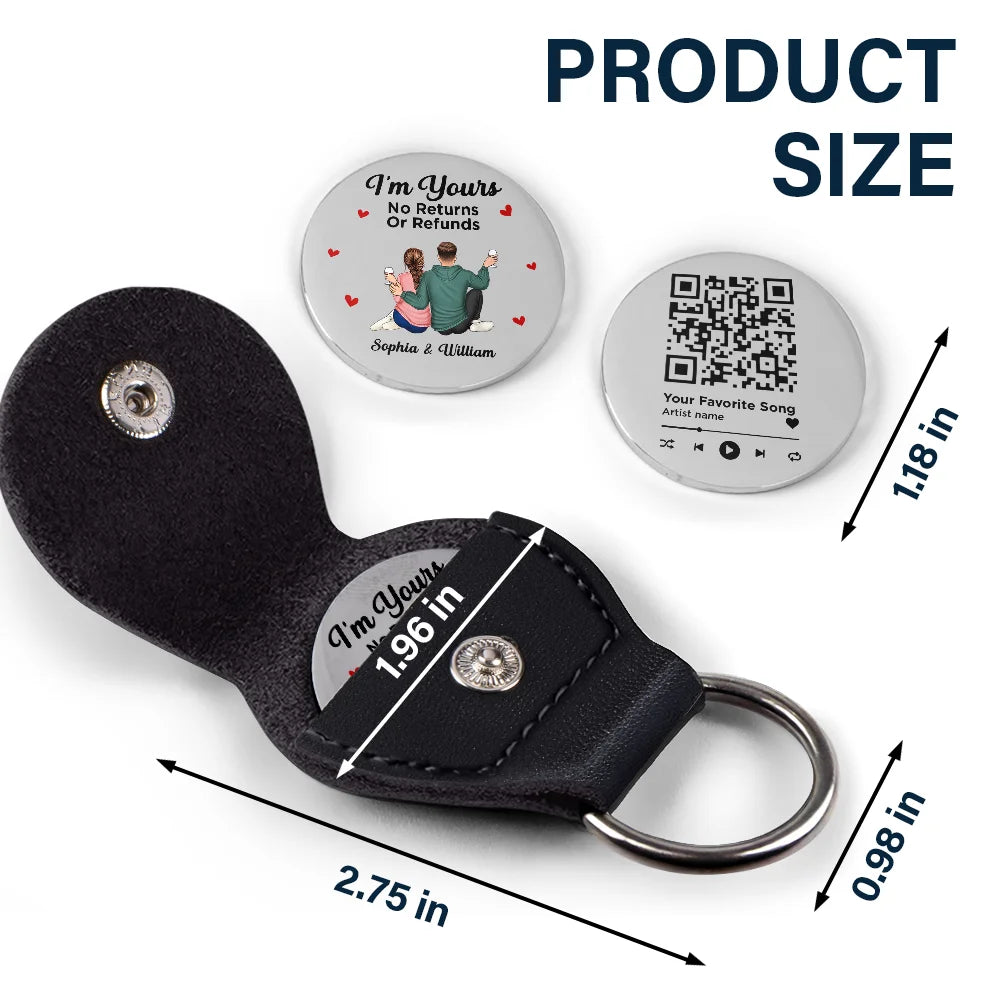 Gift For Couples, Gift For Husband, Gift For Wife, Gift For Boyfriend, Gift For Girlfriend, Happy - QR Code I'm Yours No Returns Or Refunds QR Code - Personalized Leather Pocket Hug