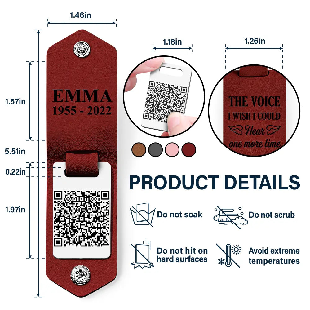 Memorial, Family, Parents, Gift For Grandparents, Sad, Custom Photo - Custom Photo QR Code Memorial The Voice I Wish I Could Hear - Personalized Leather Photo Keychain