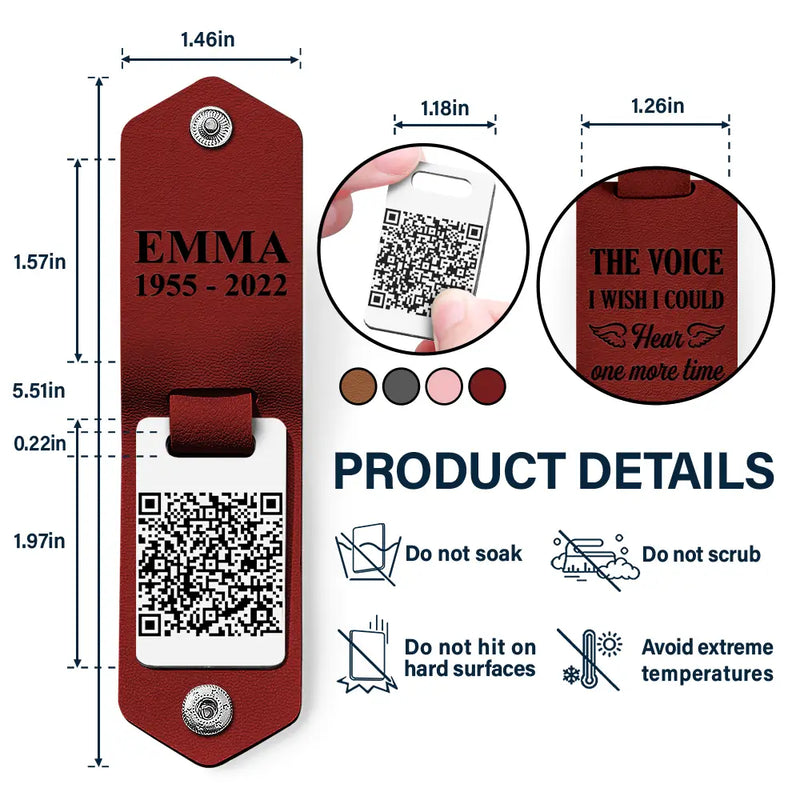 Memorial, Family, Parents, Gift For Grandparents, Sad, Custom Photo - Custom Photo QR Code Memorial The Voice I Wish I Could Hear - Personalized Leather Photo Keychain