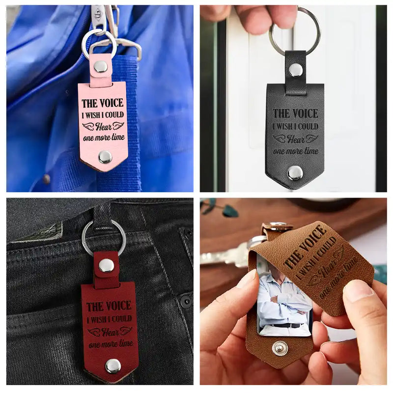 Memorial, Family, Parents, Gift For Grandparents, Sad, Custom Photo - Custom Photo QR Code Memorial The Voice I Wish I Could Hear - Personalized Leather Photo Keychain