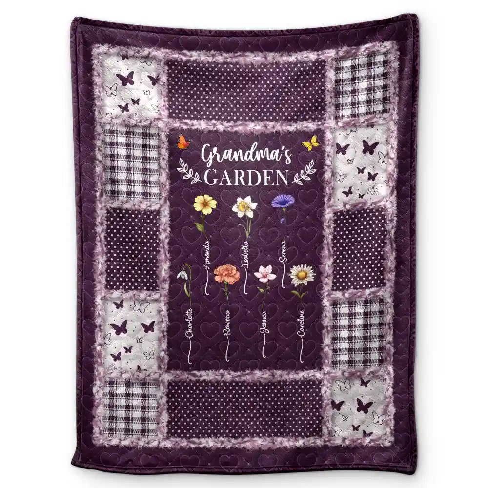 Quilt Pattern Birth Month Flower Grandmas Garden - Personalized Fleece Blanket, Sherpa Blanket