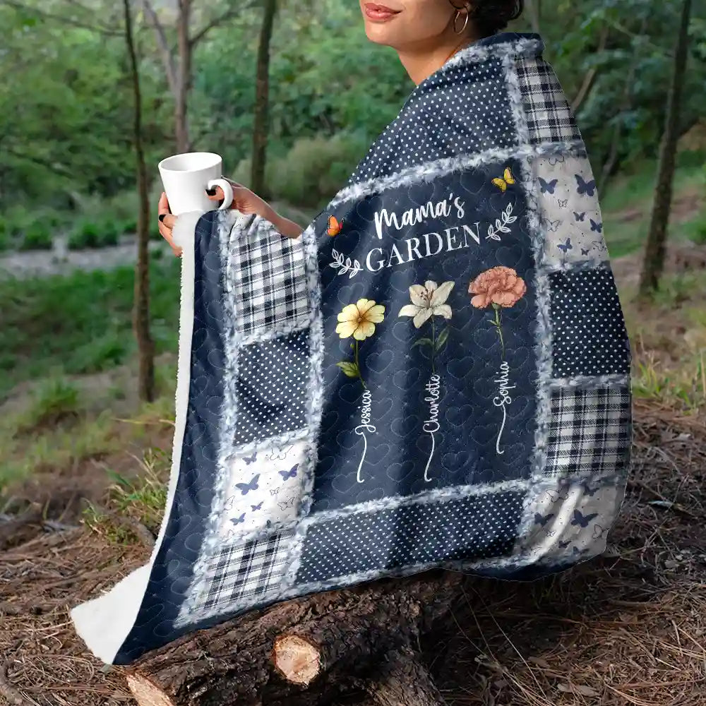 Gift For Mother,Gift For Grandma,Love,Gift For Women - Quilt Pattern Birth Month Flower Grandmas Garden - Personalized Fleece Blanket, Sherpa Blanket
