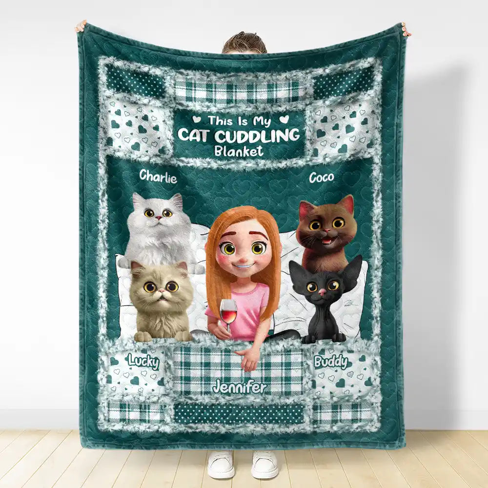 Gift For Women,Gift For Men,Pet Lovers,Pet Mom,Pet Dad,Cat Lovers,Cat Mom,Cat Dad,Happy - Quilt Pattern My Cat Cuddling Blanket - Personalized Fleece Blanket, Sherpa Blanket