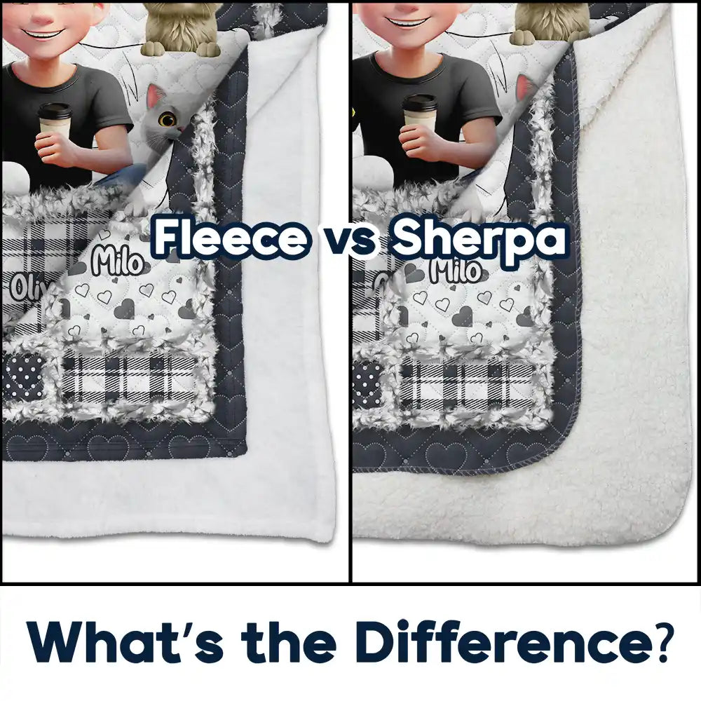 Gift For Couples,Gift For Husband,Gift For Wife,Gift For Boyfriend,Gift For Girlfriend,LGBT,Dog Lovers,Cat Lovers,Dog Couple,Cat Couple,Pet Couple,Pet Lovers,Love - Quilt Pattern Our Dog Cat Cuddling Blanket - Personalized Fleece Blanket, Sherpa Blanket