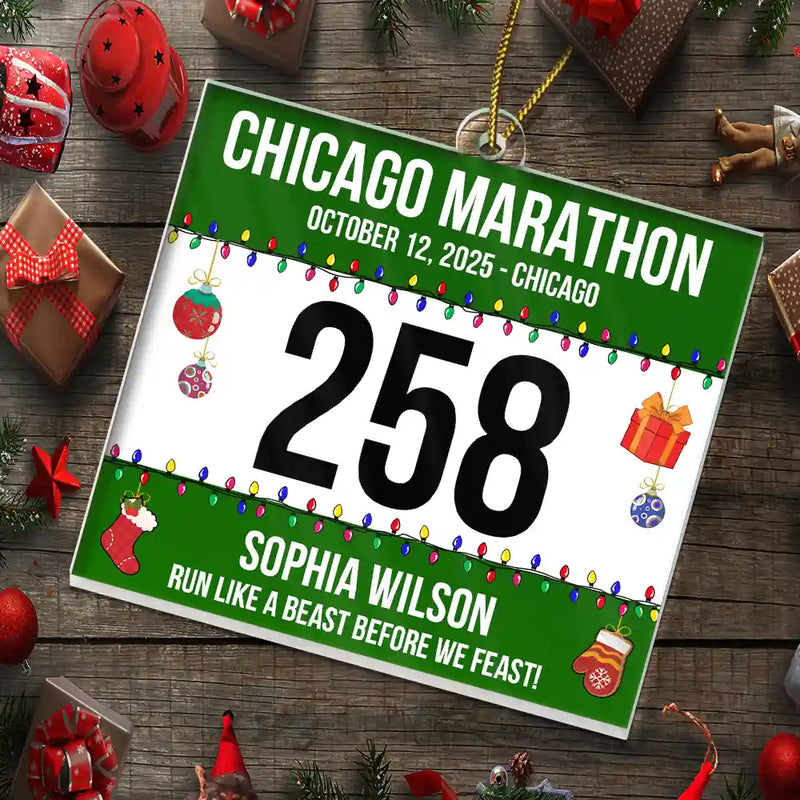 Gift For Yourself, Gift For Women, Gift For Men, Happy, Christmas, Top Market - Race Bib For Runner - Personalized Custom Shaped Acrylic Ornament