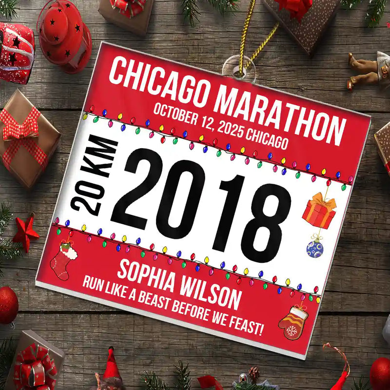 Top Market,Gift For Yourself,Gift For Women,Gift For Men,Christmas,Happy - Race Bib For Runner Christmas - Personalized Custom Shaped Acrylic Ornament