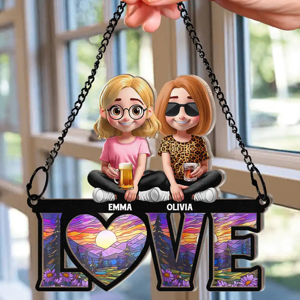 Gift For Couples,Gift For Husband,Gift For Wife,Gift For Boyfriend,Gift For Girlfriend,LGBT - Rainbow Love Is Love - Personalized Window Hanging Suncatcher Ornament