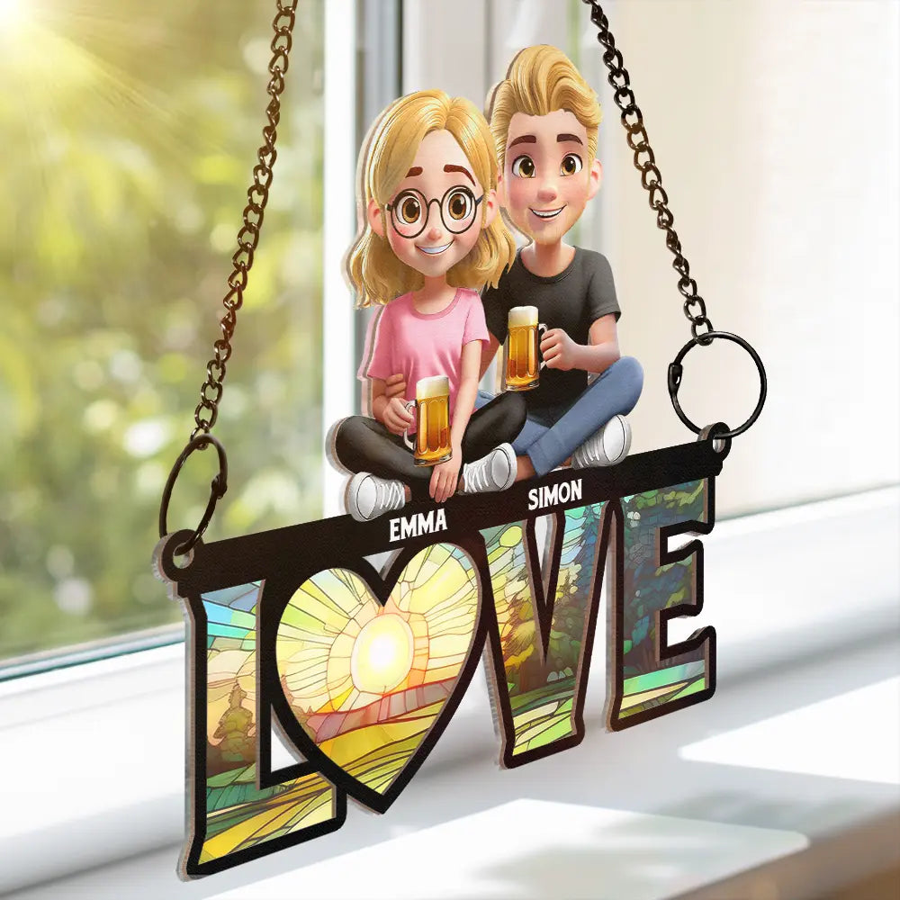 Gift For Couples,Gift For Husband,Gift For Wife,Gift For Boyfriend,Gift For Girlfriend,LGBT - Rainbow Love Is Love - Personalized Window Hanging Suncatcher Ornament