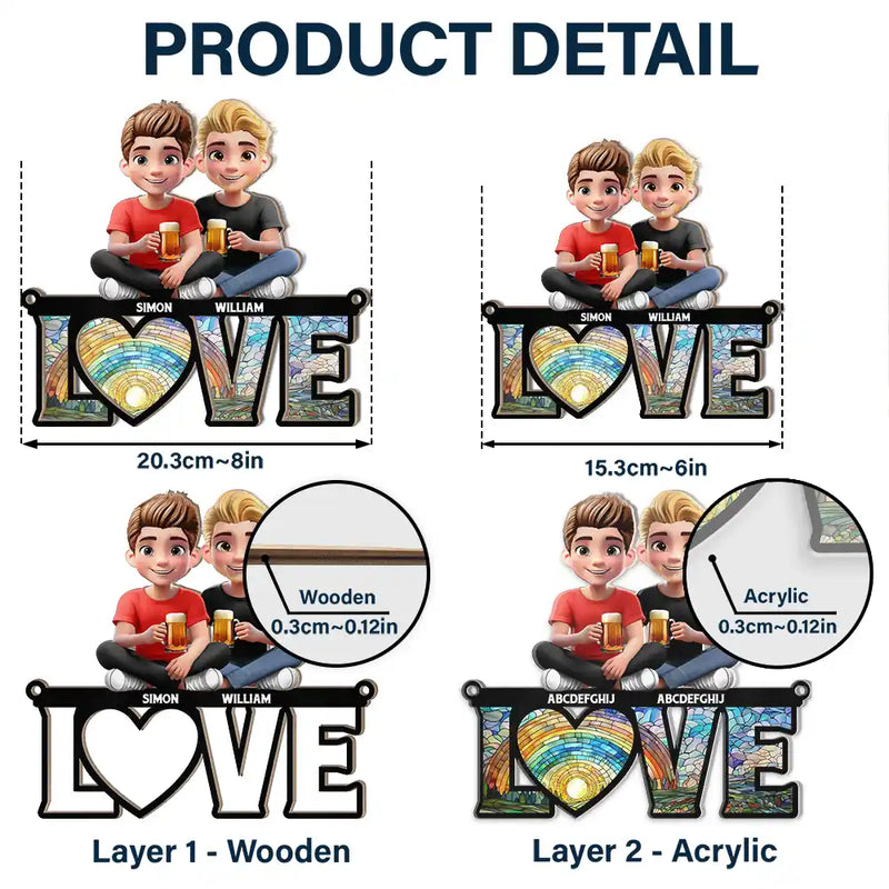 Gift For Couples,Gift For Husband,Gift For Wife,Gift For Boyfriend,Gift For Girlfriend,LGBT - Rainbow Love Is Love - Personalized Window Hanging Suncatcher Ornament