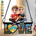 Gift For Couples,Gift For Husband,Gift For Wife,Gift For Boyfriend,Gift For Girlfriend,LGBT - Rainbow Love Is Love - Personalized Window Hanging Suncatcher Ornament