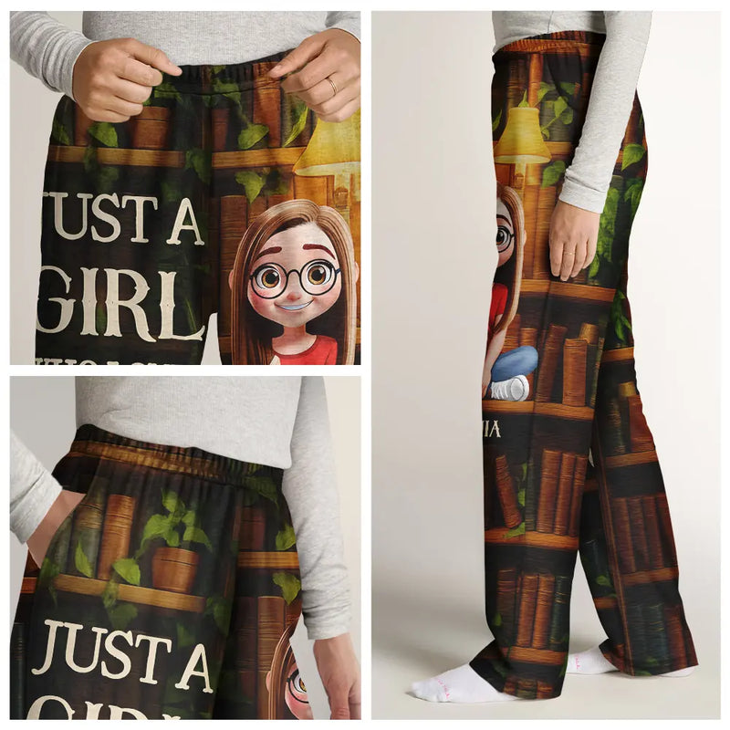 Reading,Gift For Yourself,Gift For Women,Happy - Reading Just A Girl Who Loves Books 3D Effect - Personalized Sweatpants
