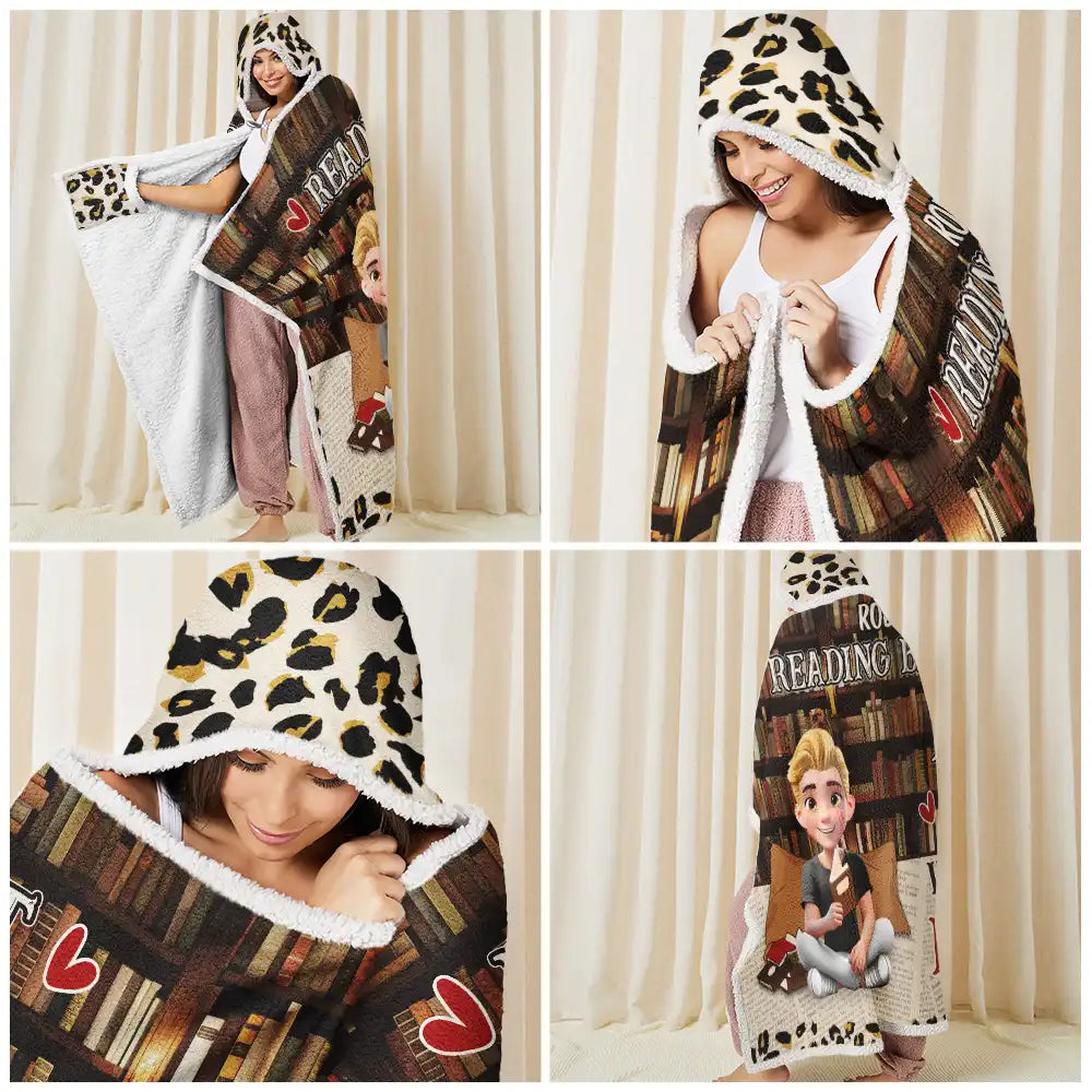 Reading,Gift For Yourself,Gift For Women,Happy - Reading Blanket Just A Girl Who Loves Books - Personalized Wearable Hooded Blanket