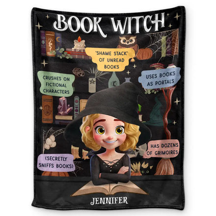 Reading Book Witch Blanket - Personalized Fleece Blanket, Sherpa Blanket