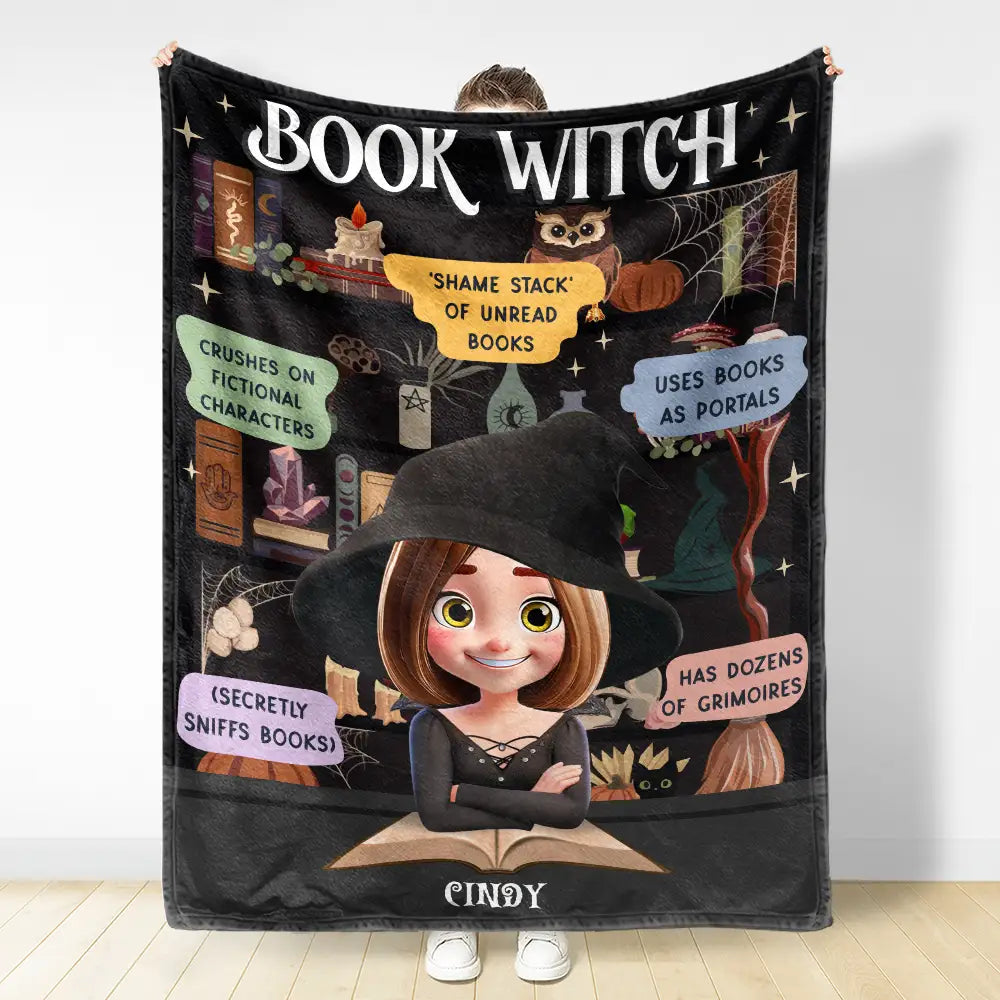Halloween, Reading, Gift For Yourself, Gift For Women, Happy - Reading Book Witch Blanket - Personalized Fleece Blanket, Sherpa Blanket