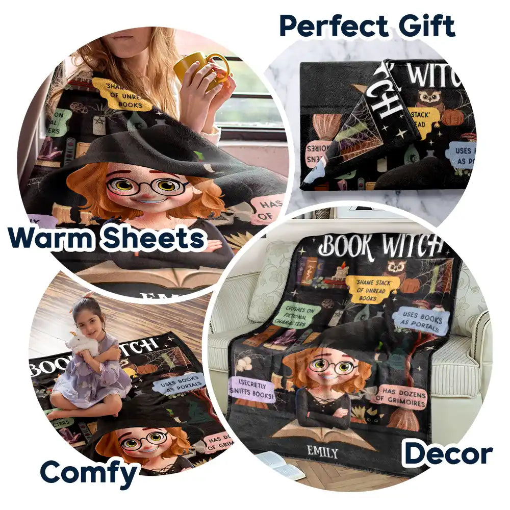 Halloween, Reading, Gift For Yourself, Gift For Women, Happy - Reading Book Witch Blanket - Personalized Fleece Blanket, Sherpa Blanket