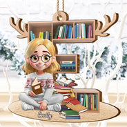 Christmas,Reading,Gift For Yourself,Gift For Women,Happy - Reading Girl Monogram Bookish Keepsake - Personalized Custom Shaped Wooden Ornament
