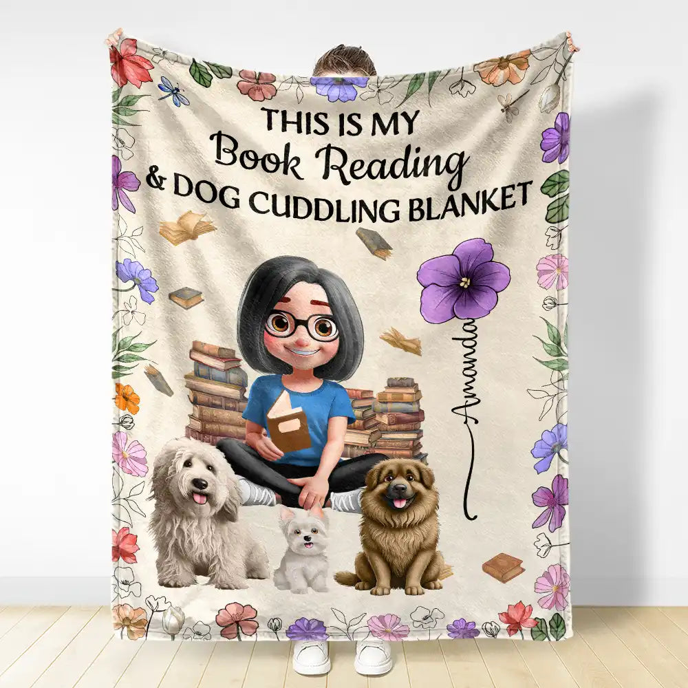 Reading, Pet Lovers, Cat Lovers, Happy - Reading Girl Who Loves Books & Pets Birth Month Flower - Personalized Fleece Blanket, Sherpa Blanket