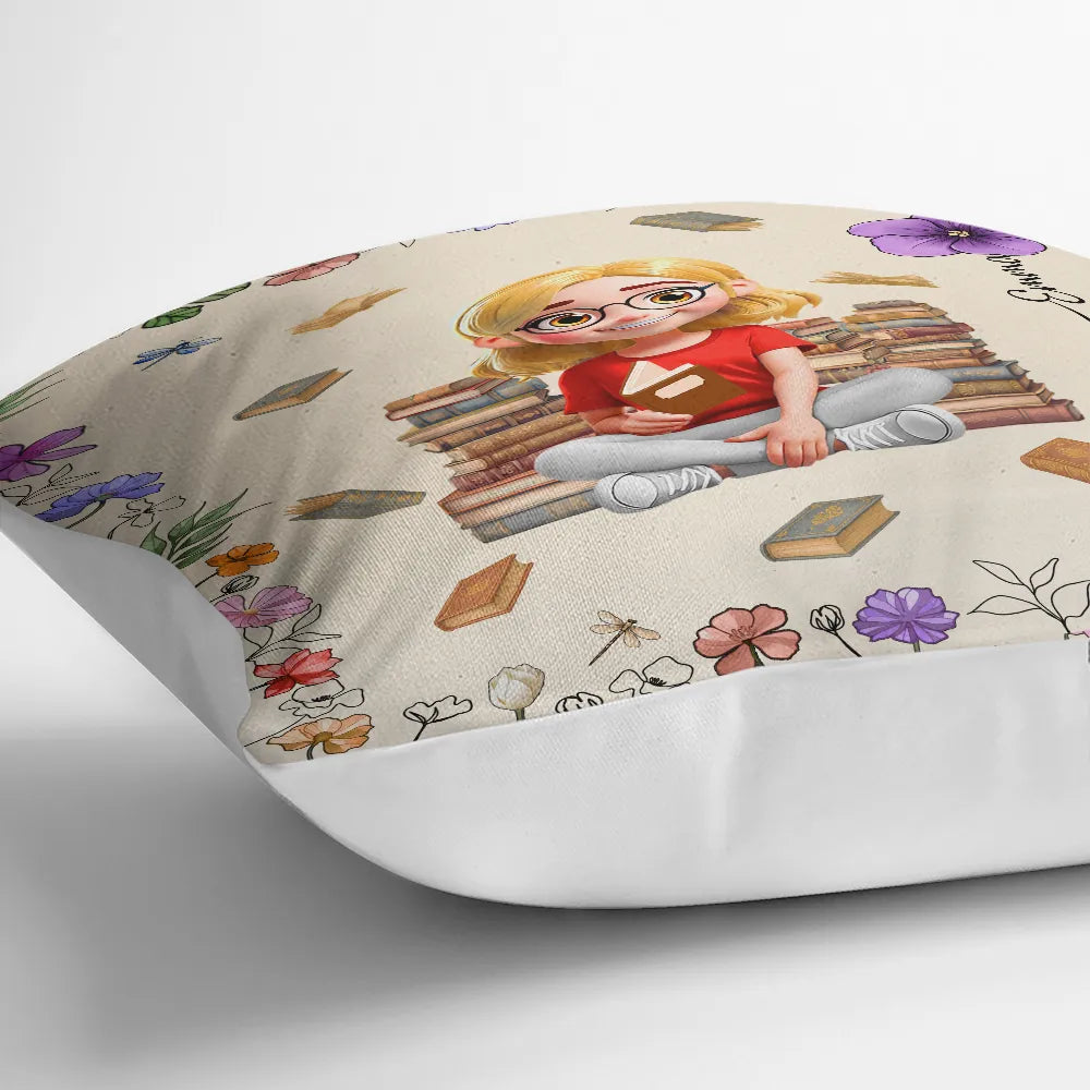 Reading,Gift For Yourself,Gift For Women,Happy - Reading Girl With Birth Month Flower - Personalized Pillow