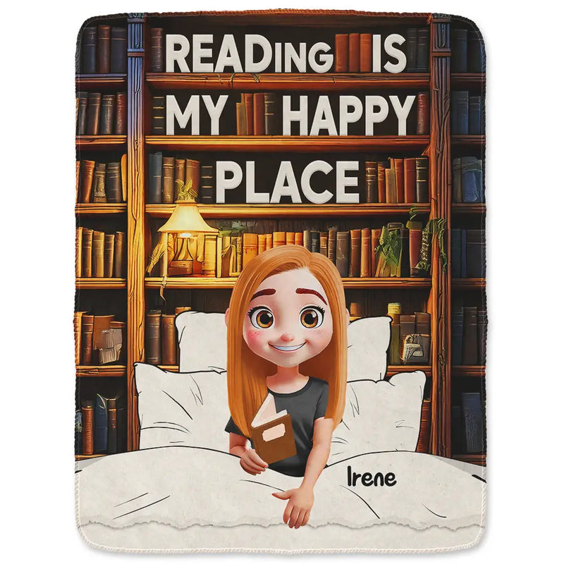Reading,Gift For Yourself,Happy - Reading Is My Happy Place - Personalized Fleece Blanket, Sherpa Blanket