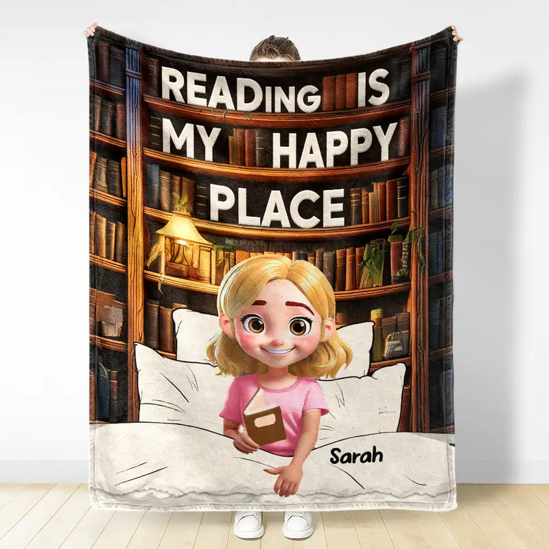 Reading,Gift For Yourself,Happy - Reading Is My Happy Place - Personalized Fleece Blanket, Sherpa Blanket