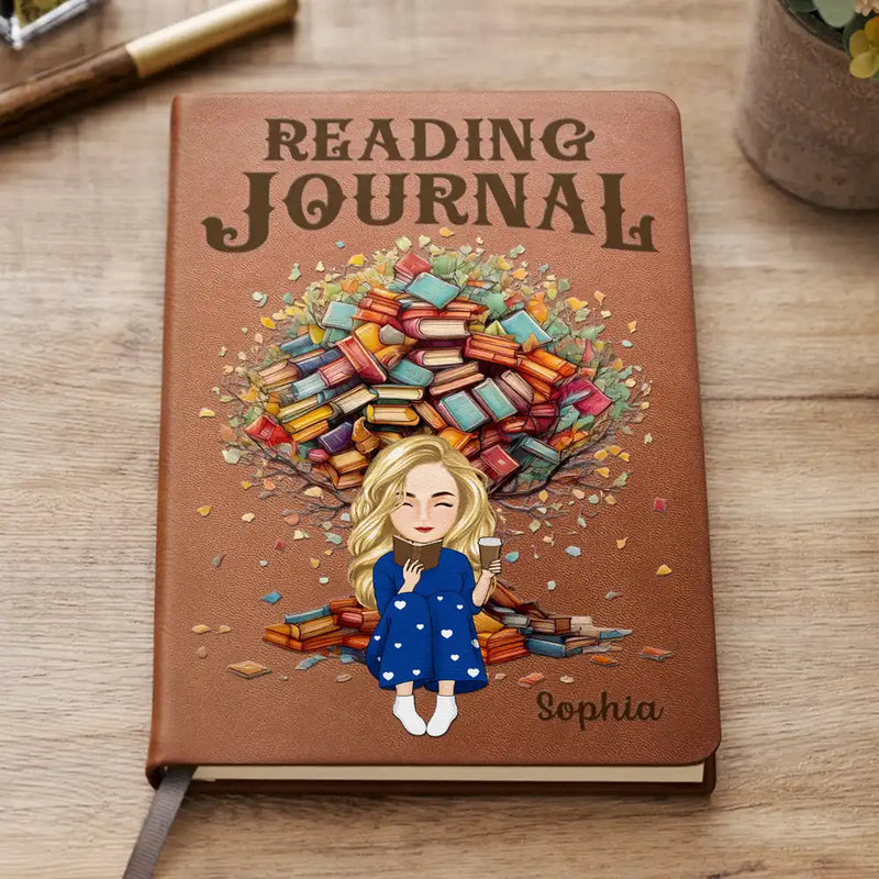 Gift For Yourself,Reading,Happy,Gift For Women,Gift For Men - Reading Journal Book Tree - Personalized Leather Journal

