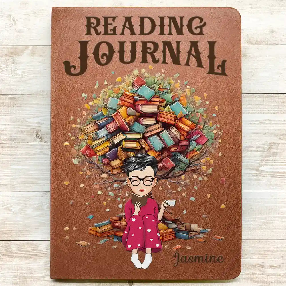 Gift For Yourself,Reading,Happy,Gift For Women,Gift For Men - Reading Journal Book Tree - Personalized Leather Journal
