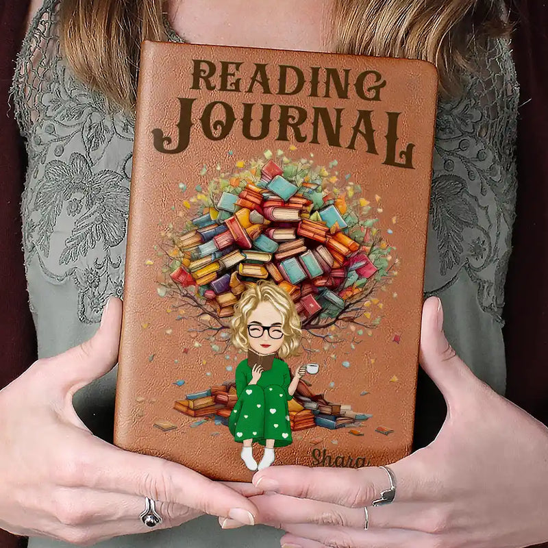 Gift For Yourself,Reading,Happy,Gift For Women,Gift For Men - Reading Journal Book Tree - Personalized Leather Journal
