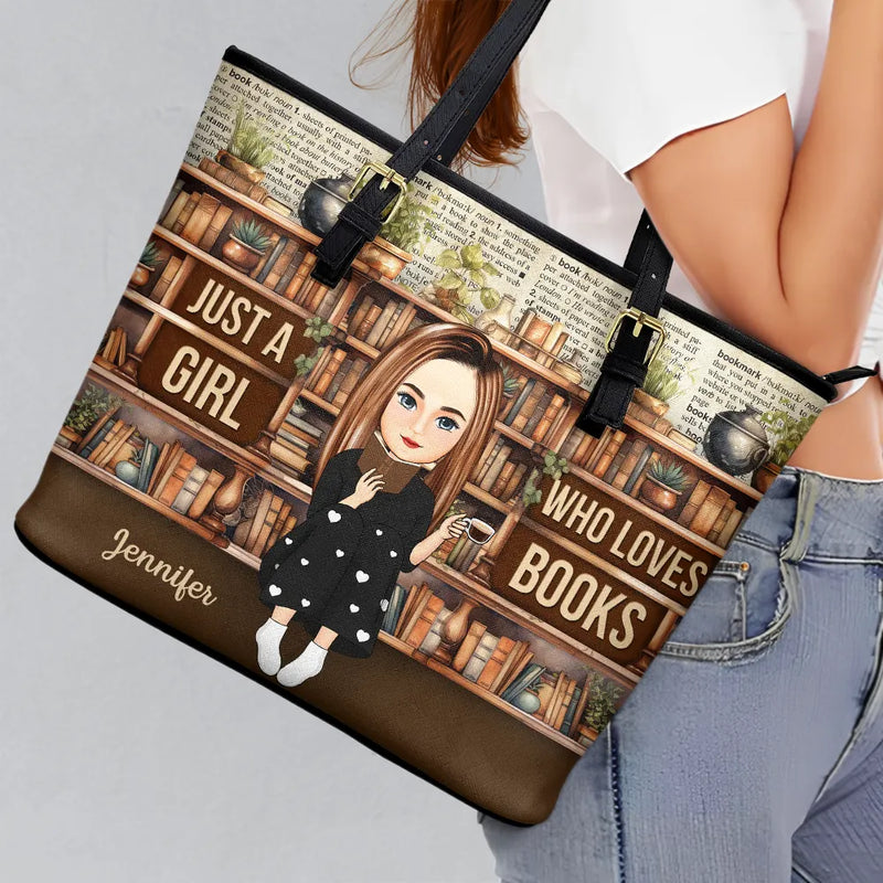 Reading,Gift For Yourself,Gift For Women - Reading Just A Girl Who Loves Books - Personalized Leather Tote Bag
