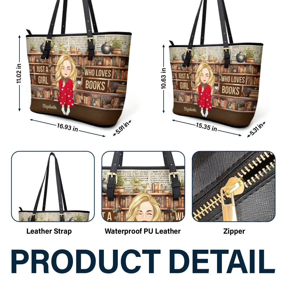 Reading,Gift For Yourself,Gift For Women - Reading Just A Girl Who Loves Books - Personalized Leather Tote Bag
