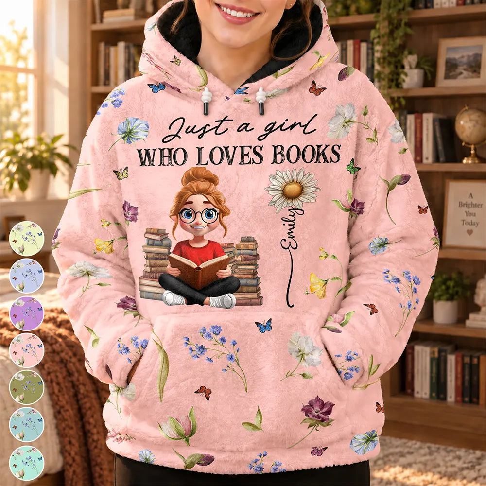 Reading Lover Birth Flower Just A Girl Who Loves Books - Personalized Fleece Hoodie