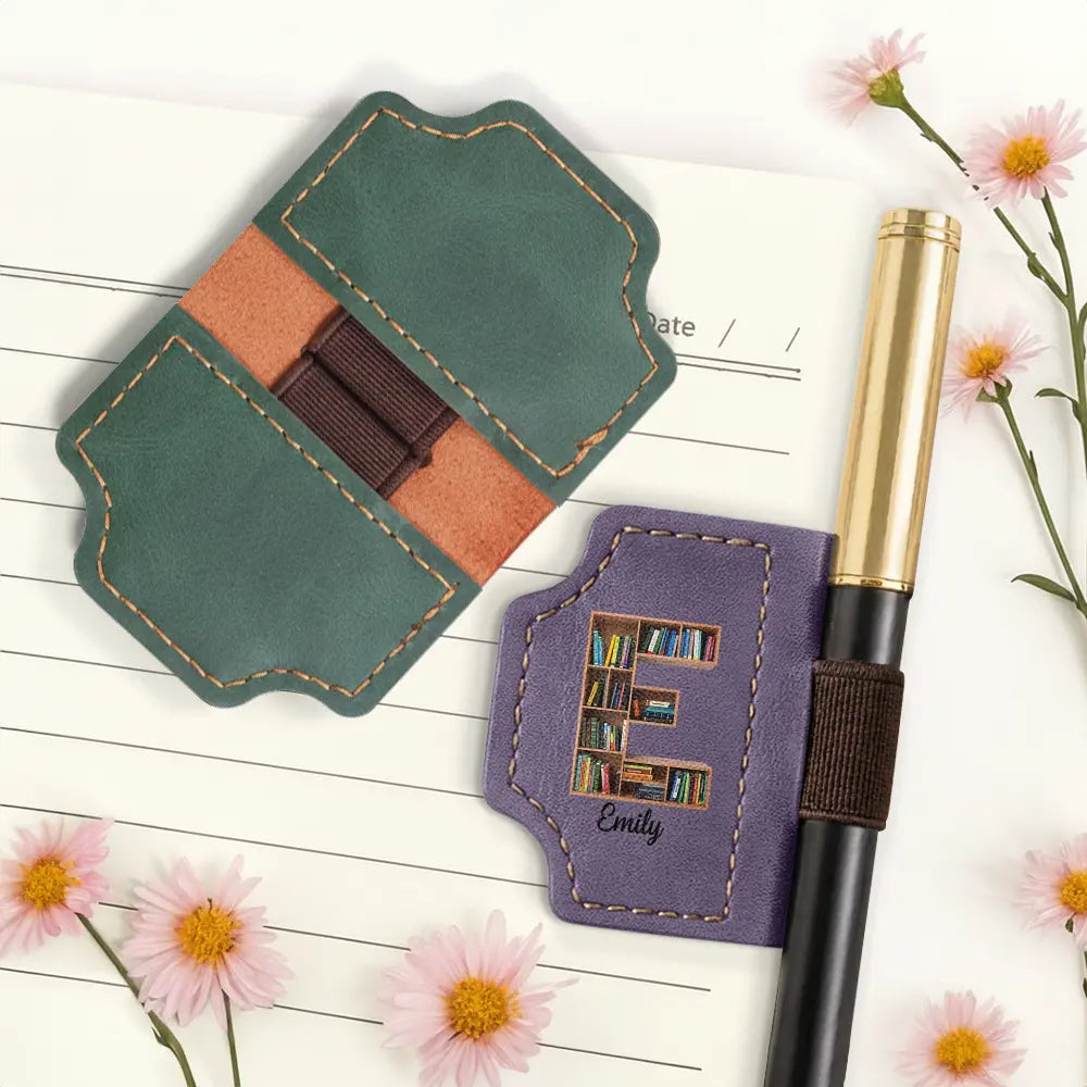 Gift For Yourself,Happy - Reading Monogram Keepsake Bookish Keepsake - Personalized Magnetic Leather Pen Clip