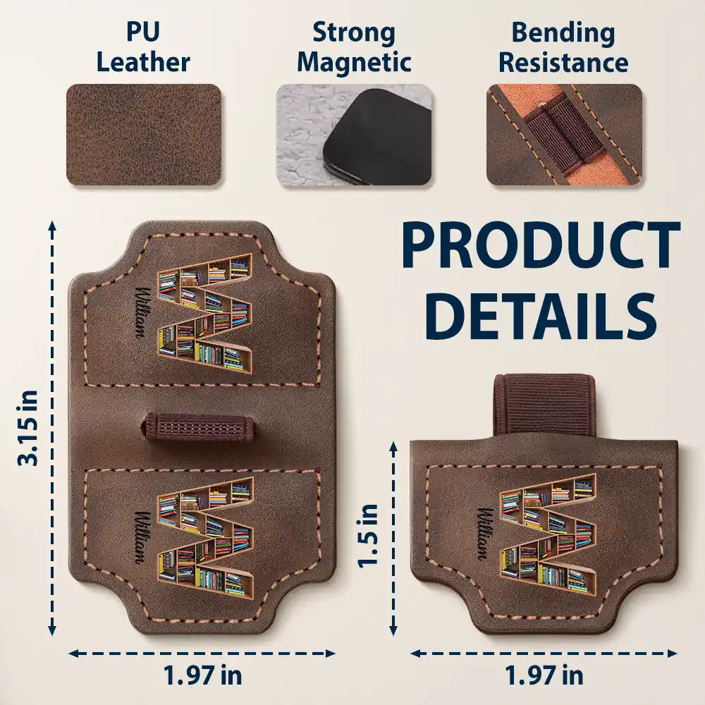 Gift For Yourself,Happy - Reading Monogram Keepsake Bookish Keepsake - Personalized Magnetic Leather Pen Clip