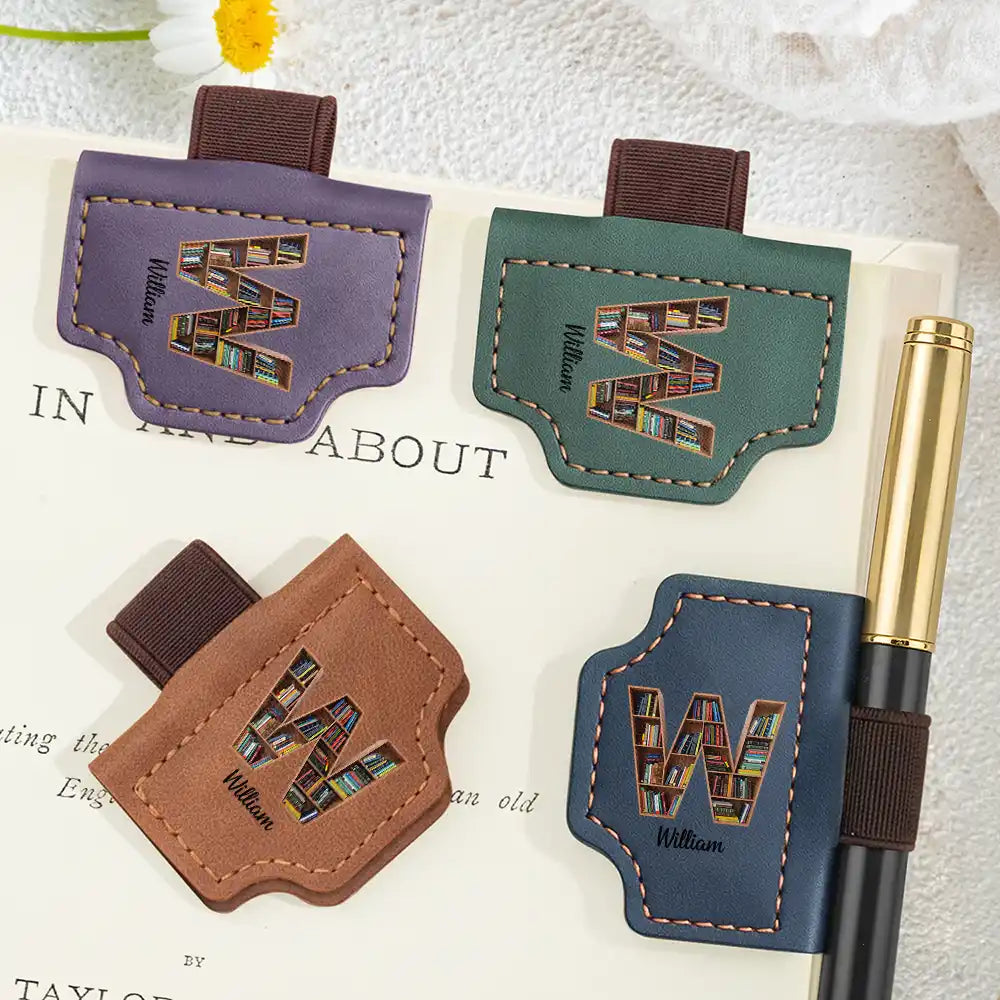 Gift For Yourself,Happy - Reading Monogram Keepsake Bookish Keepsake - Personalized Magnetic Leather Pen Clip