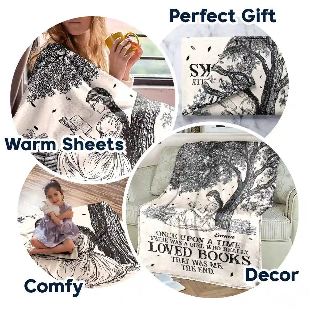 Reading,Gift For Yourself,Gift For Women,Happy - Reading Once Upon A Time There Was A Girl - Personalized Fleece Blanket, Sherpa Blanket