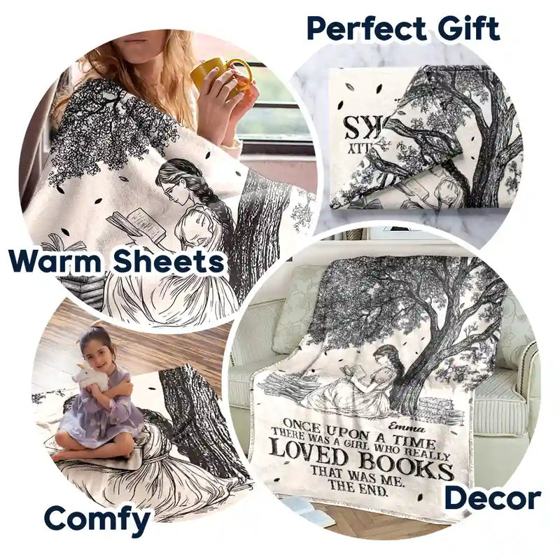 Reading,Gift For Yourself,Gift For Women,Happy - Reading Once Upon A Time There Was A Girl - Personalized Fleece Blanket, Sherpa Blanket