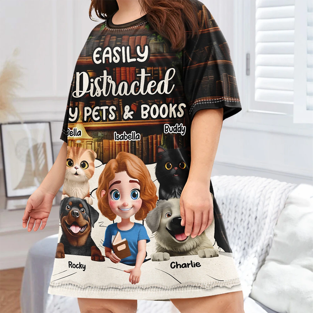 Reading,Gift For Yourself,Gift For Women,Happy,Cat Lovers - Reading Pajamas Girl Who Loves Books - Personalized Women's Sleep Tee