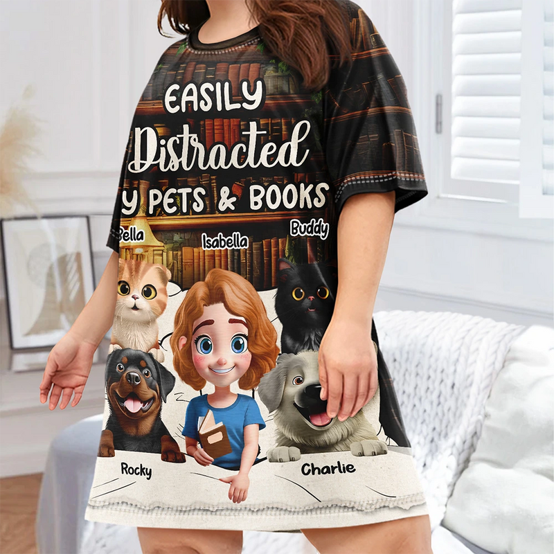 Reading,Gift For Yourself,Gift For Women,Happy,Cat Lovers - Reading Pajamas Girl Who Loves Books - Personalized Women's Sleep Tee