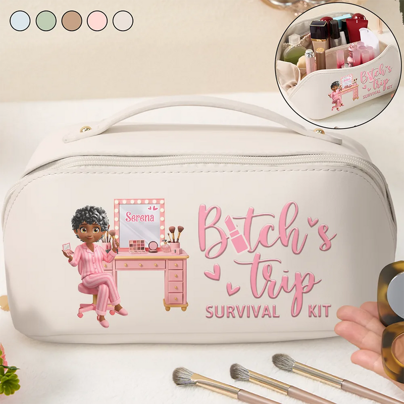 Gift For Women, Happy - Ready In Just A Minute Makeup Girl Beauty 3D Effect - Personalized Leather Makeup Bag