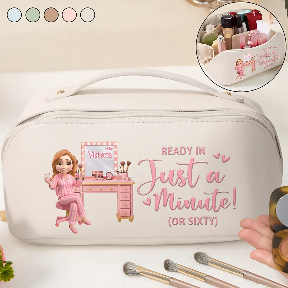 Ready In Just A Minute Makeup Girl Beauty 3D Effect - Personalized Leather Makeup Bag