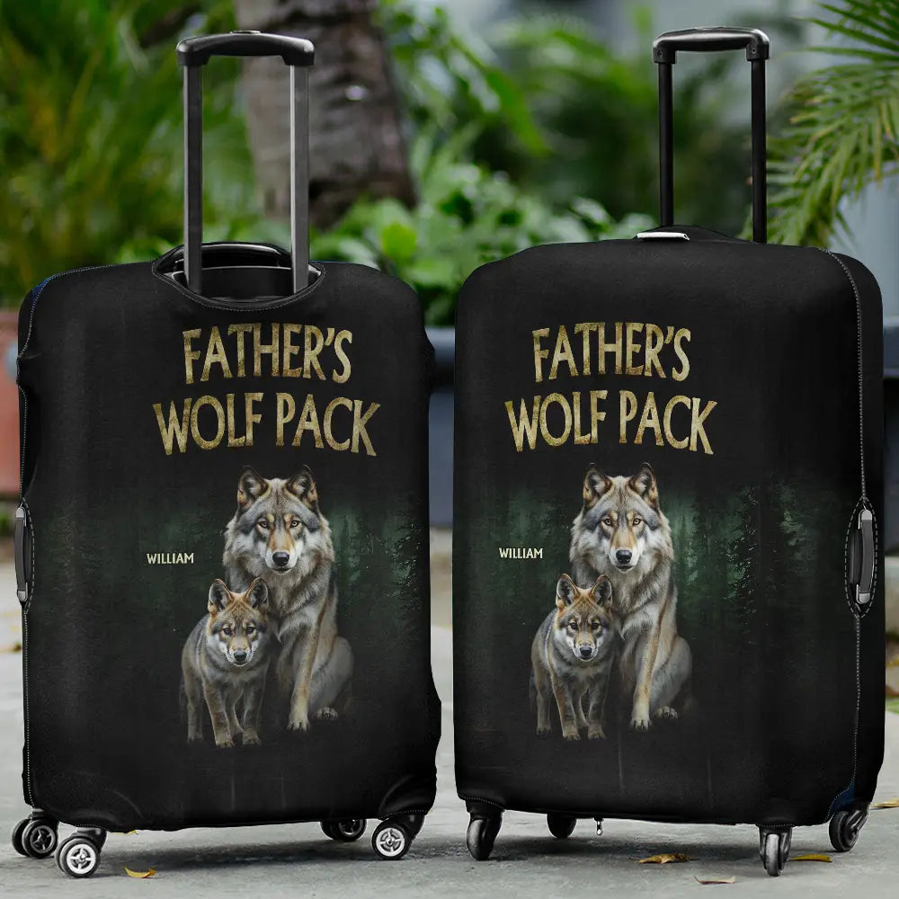 Gift For Grandpa,Happy,Travel - Realistic Art Papa Dad Wolf Pack - Personalized Luggage Cover