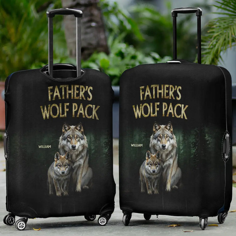 Gift For Grandpa,Happy,Travel - Realistic Art Papa Dad Wolf Pack - Personalized Luggage Cover