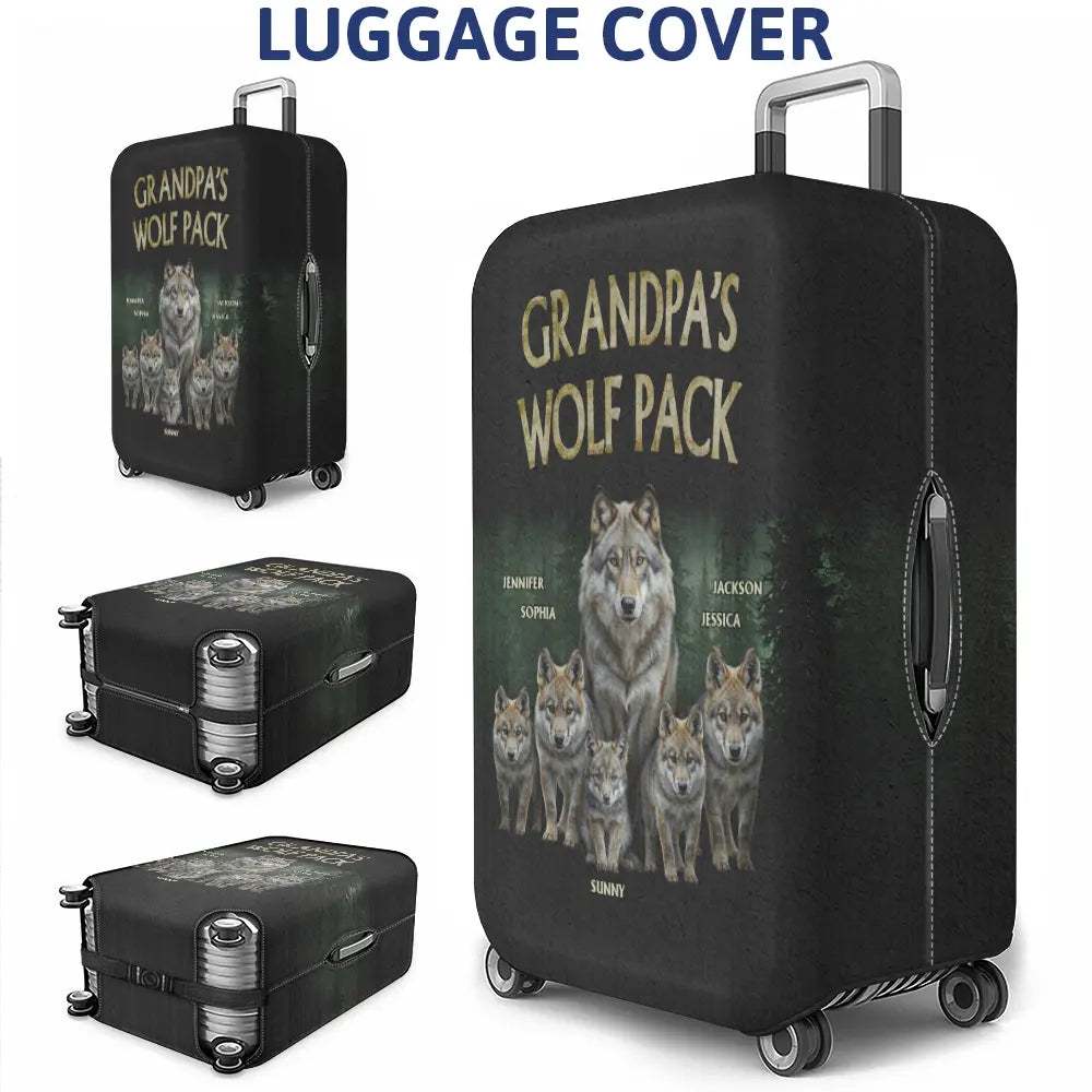 Gift For Grandpa,Happy,Travel - Realistic Art Papa Dad Wolf Pack - Personalized Luggage Cover